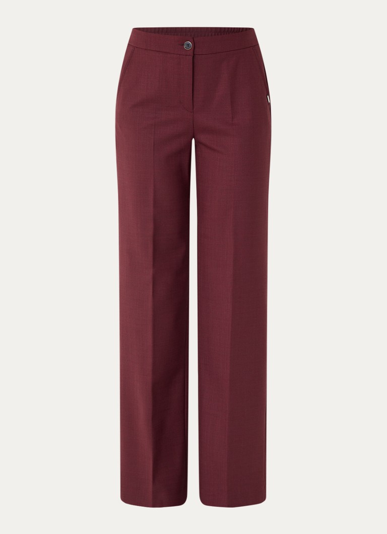 Xandres Dames Phocus high waist straight fit pantalon in woblend met steekzakken in de kleur Aubergine