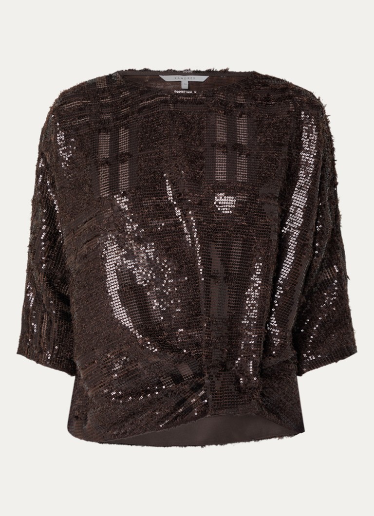 Xandres Dames Heiko top met pailletten in de kleur Donkerbruin