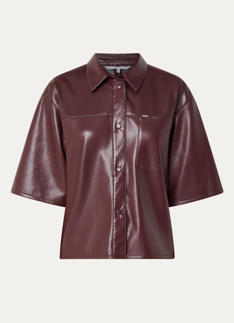Xandres Dames Horris blouse van imitatieleer met borstzak in de kleur Aubergine