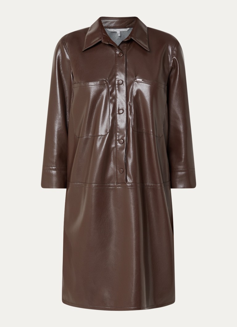Xandres Dames Kobien mini blousejurk van imitatieleer in de kleur Donkerbruin