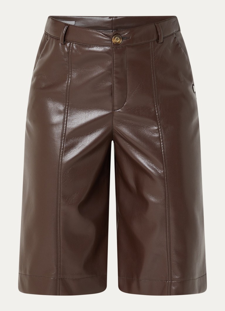 Xandres Dames Puzanne high waist straight fit korte broek van imitatieleer in de kleur Donkerbruin