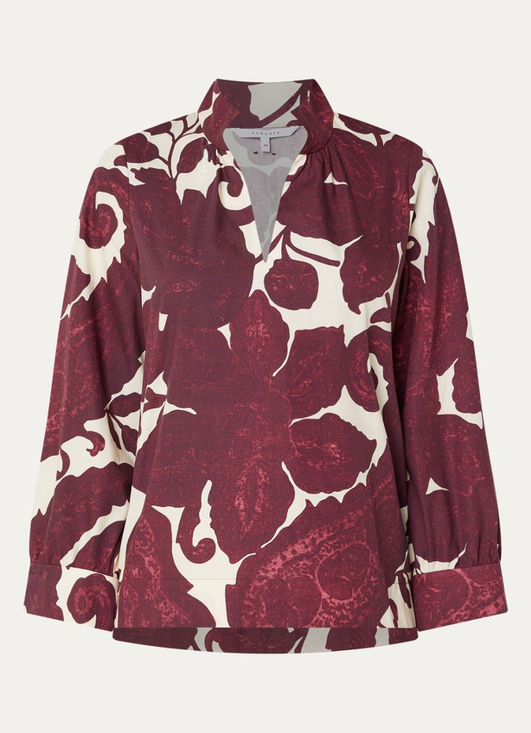 Xandres Dames Hulen tuniek met print in de kleur Aubergine