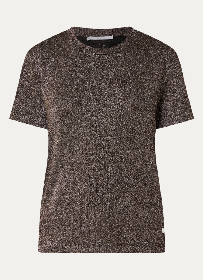 Xandres Dames Helle top met lurex en stretch in de kleur Bruin