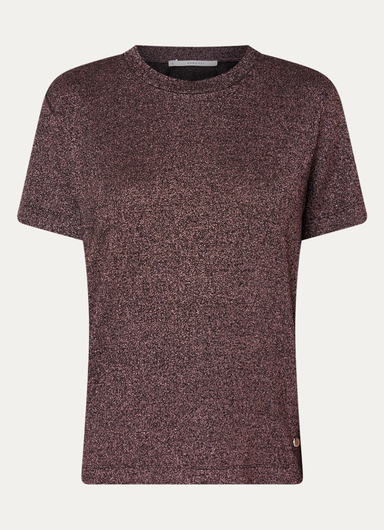 Xandres Dames Helle top met lurex en stretch in de kleur Aubergine