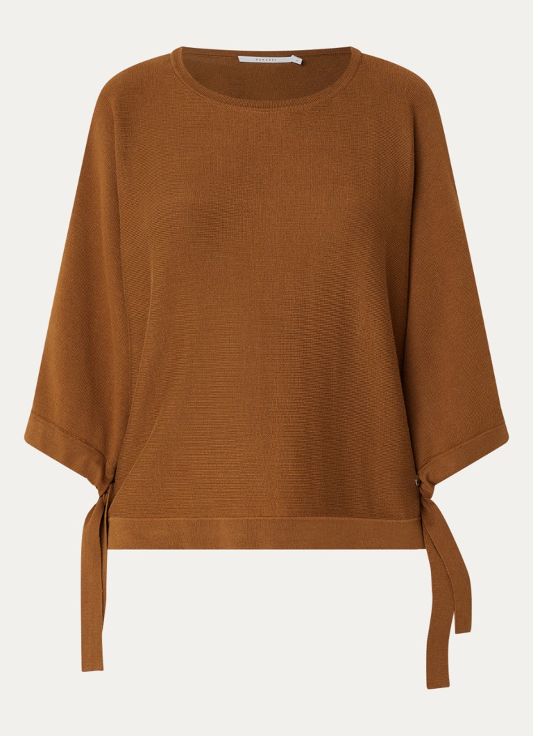 Xandres Dames Fijngebreide pullover met ronde hals in de kleur Cognac
