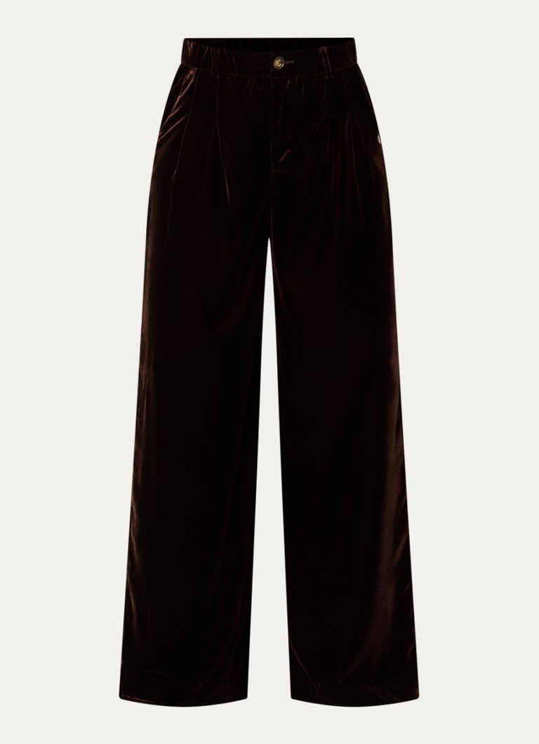 Xandres Dames Phia high waist loose fit broek van fluweel in de kleur Roodbruin