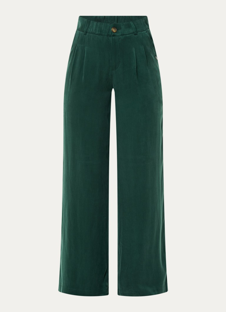 Xandres Dames Phia high waist loose fit pantalon met steekzakken in de kleur Donkergroen