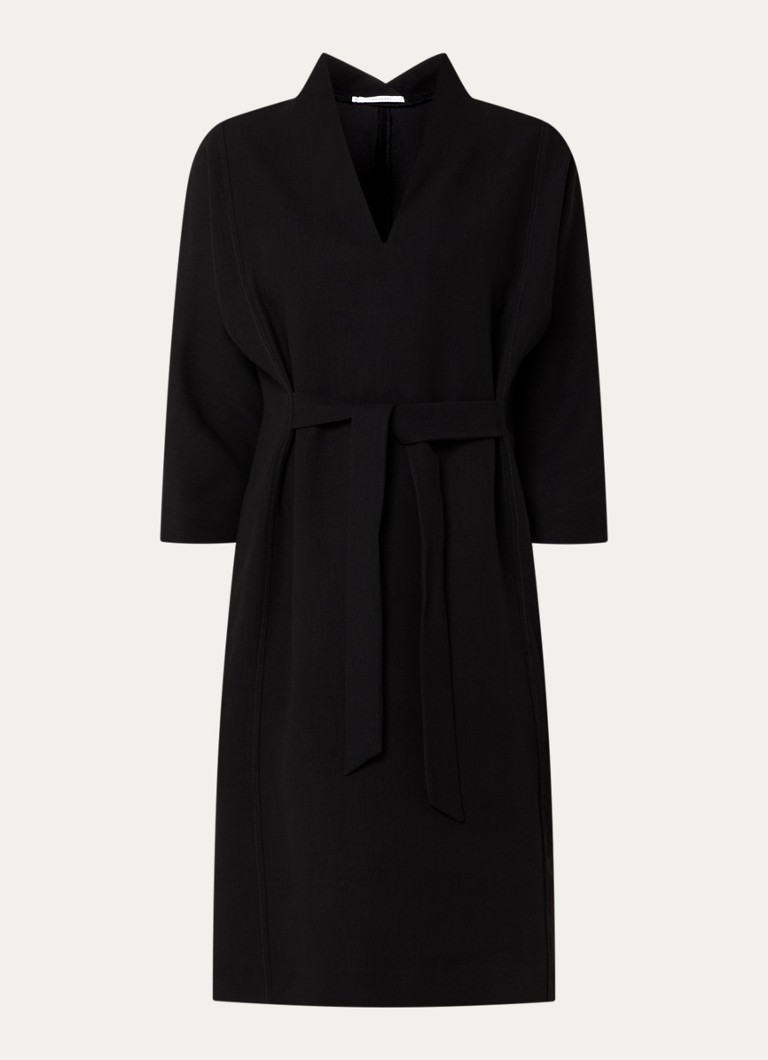 Xandres Dames Kiliano midi tuniekjurk met V-hals en strikceintuur in de kleur Zwart