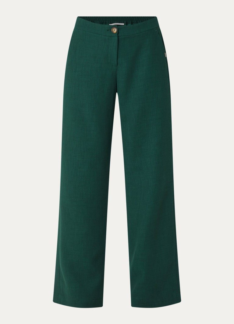 Xandres Dames Phocus high waist wide fit pantalon met steekzakken in de kleur Donkergroen