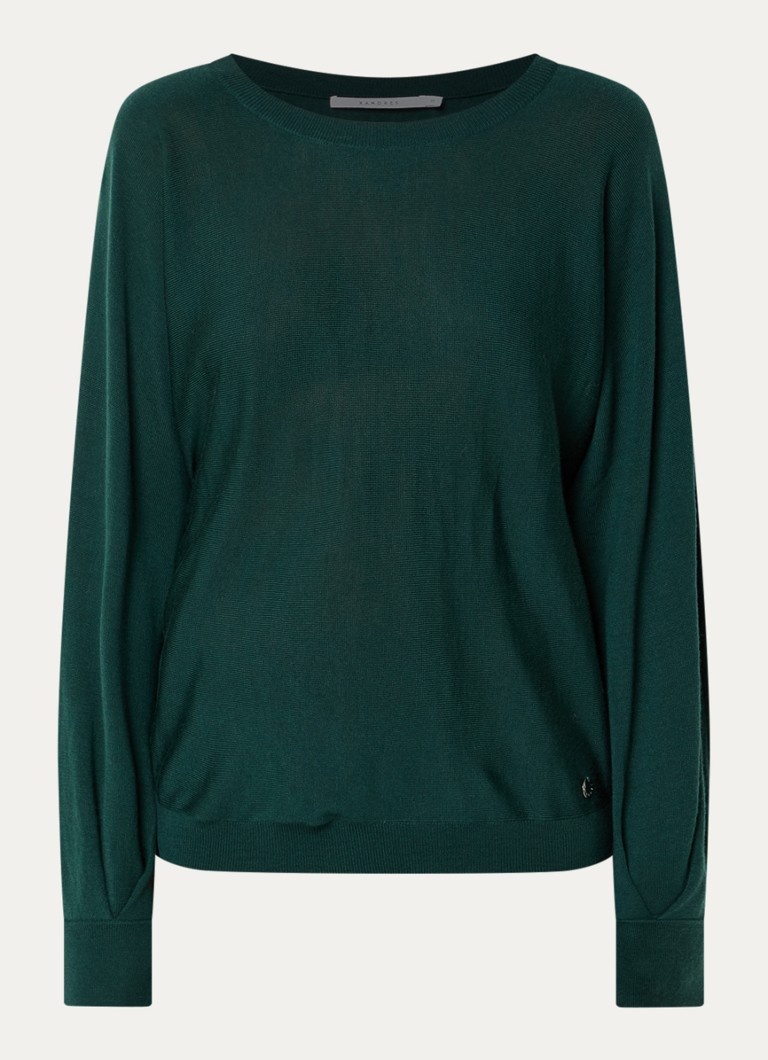 Xandres Dames Zhor fijngebreide pullover van wol met ronde hals in de kleur Donkergroen