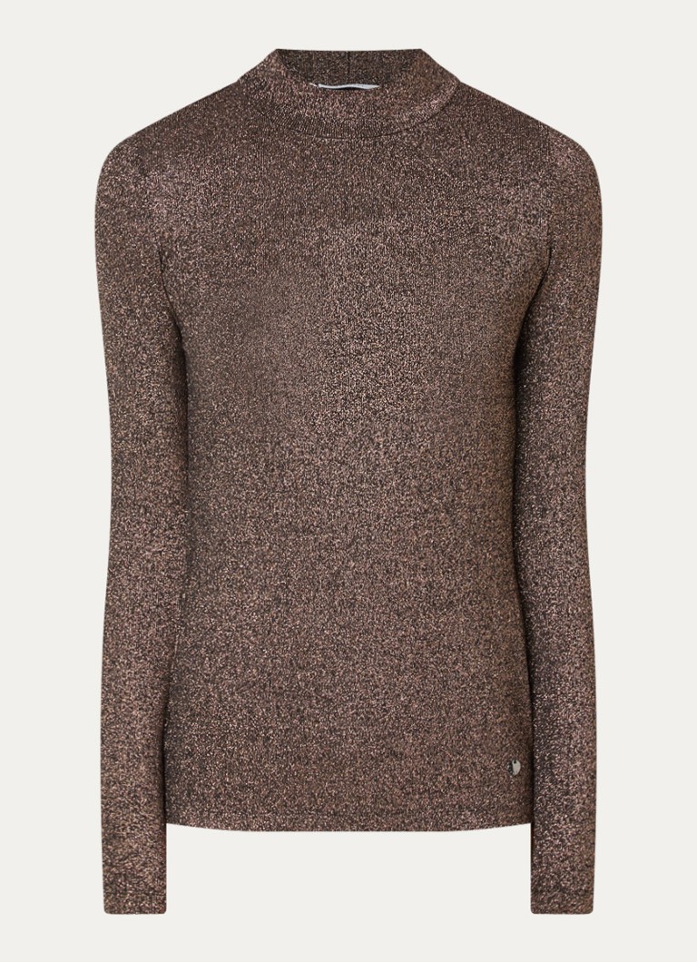 Xandres Dames Hellas fijngebreide top met lurex in de kleur Bruin