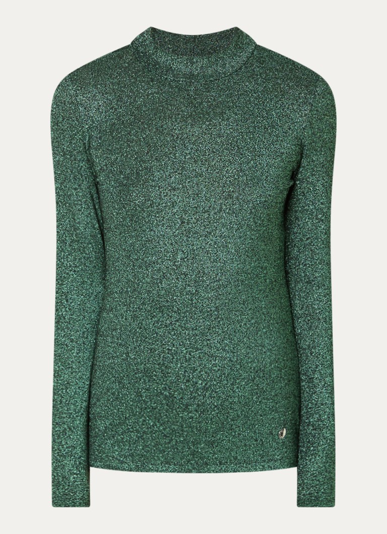 Xandres Dames Hellas fijngebreide top met lurex in de kleur Donkergroen