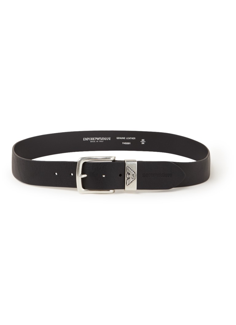 Armani Heren Riem van leer met logo in de kleur Zwart
