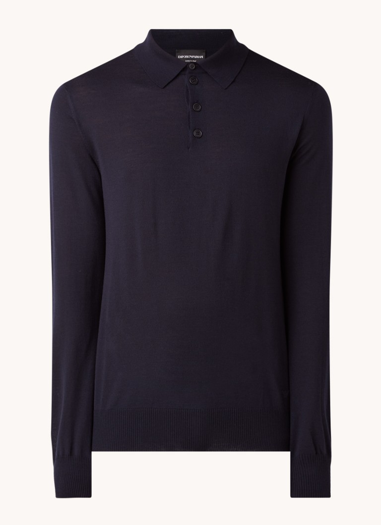 Armani Heren Regular fit fijngebreide polo van scheerwol in de kleur Donkerblauw