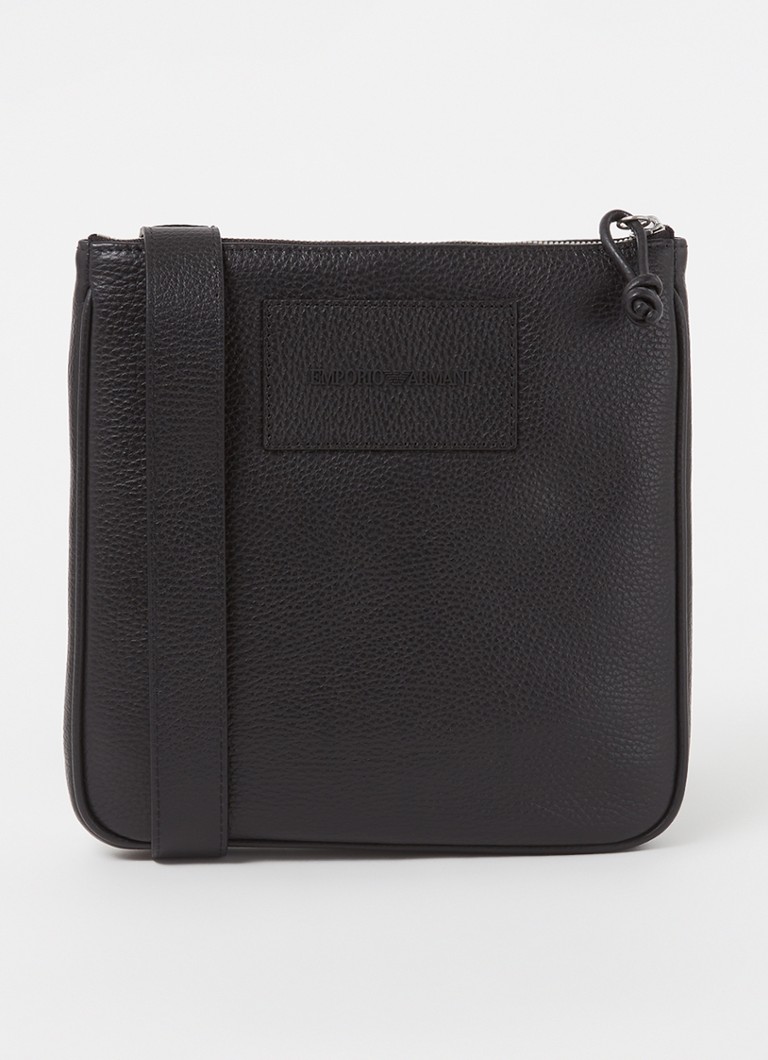 Armani Heren Crossbodytas van leer met logo in de kleur Zwart