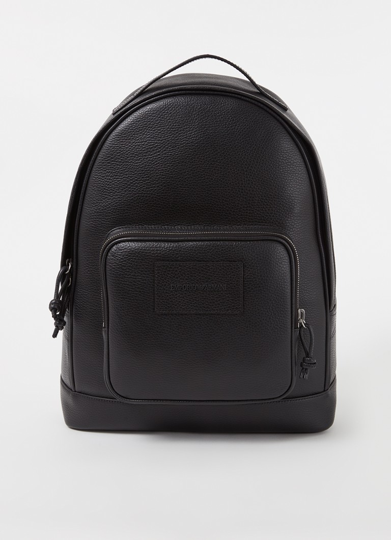 Armani Heren Rugzak van leer met 13 inch laptopvak in de kleur Zwart