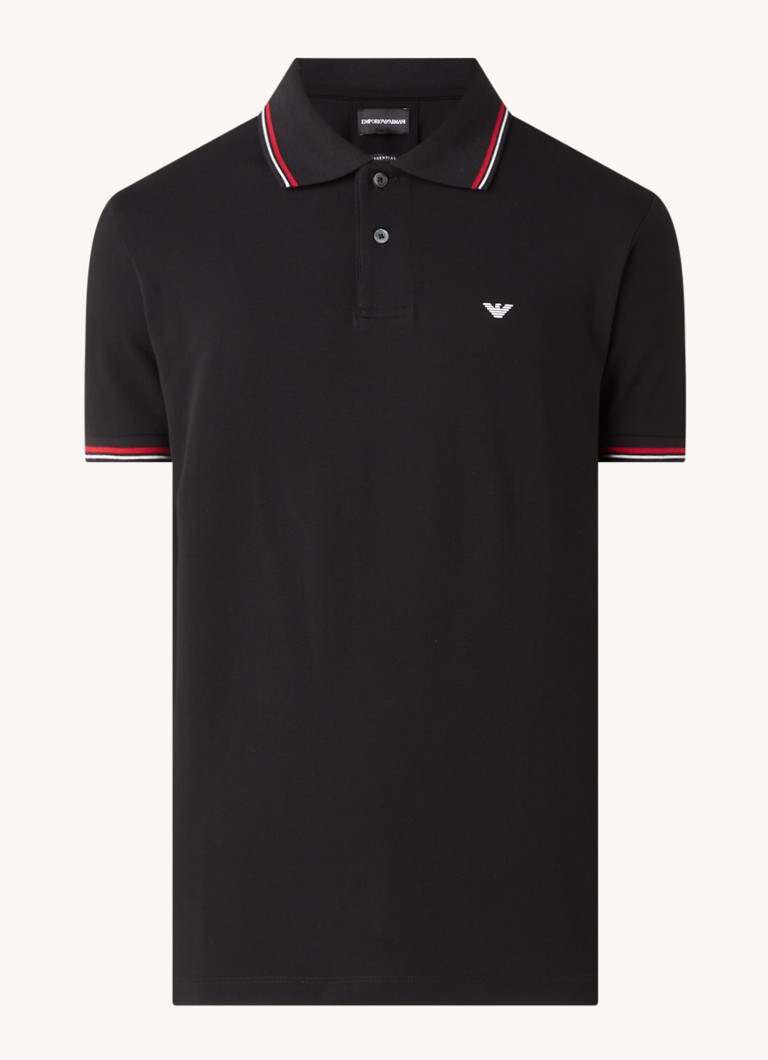 Armani Heren Regular fit polo van piqué katoen met getipte boorden in de kleur Zwart