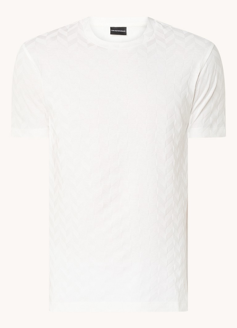 Armani Heren T-shirt met structuur en stretch in de kleur Gebroken wit