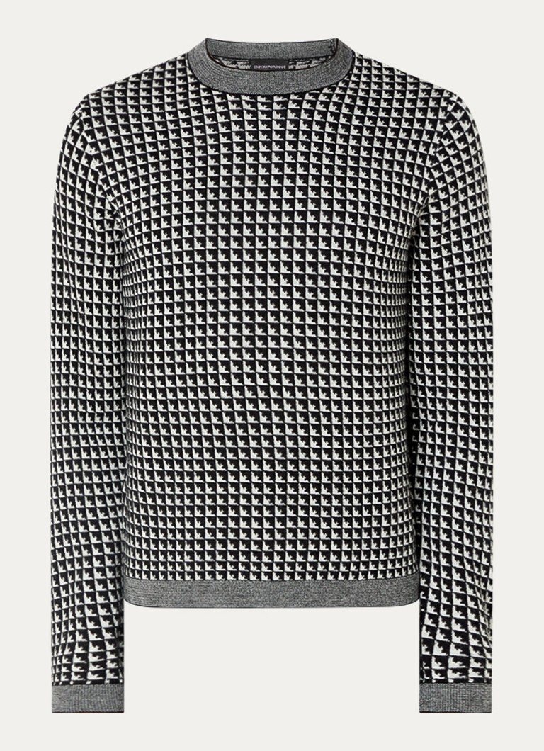 Armani Heren Fijngebreide pullover van scheerwol met ingebreid patroon in de kleur Zwart