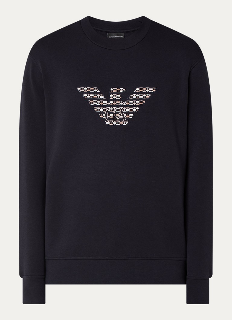 Armani Heren Sweater met logoborduring in de kleur Donkerblauw