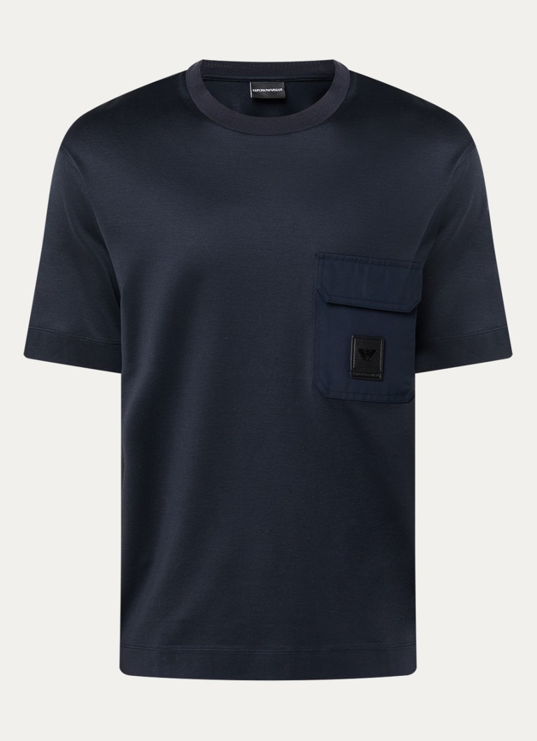 Armani Heren T-shirt met borstzak in de kleur Donkerblauw