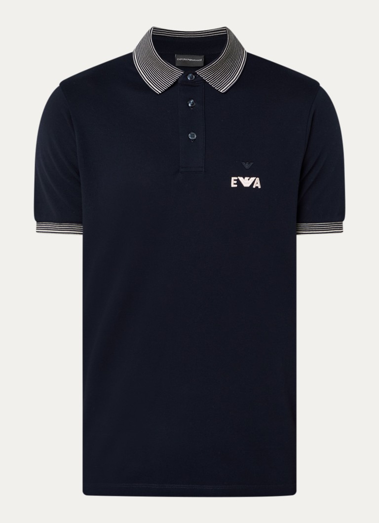 Armani Heren Regular fit polo met logoborduring in de kleur Donkerblauw