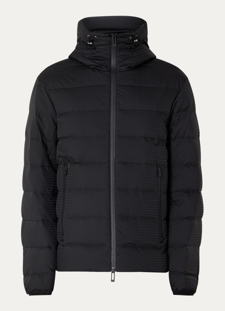 Armani Heren Puffer jack met donsvulling en logoprint in de kleur Zwart