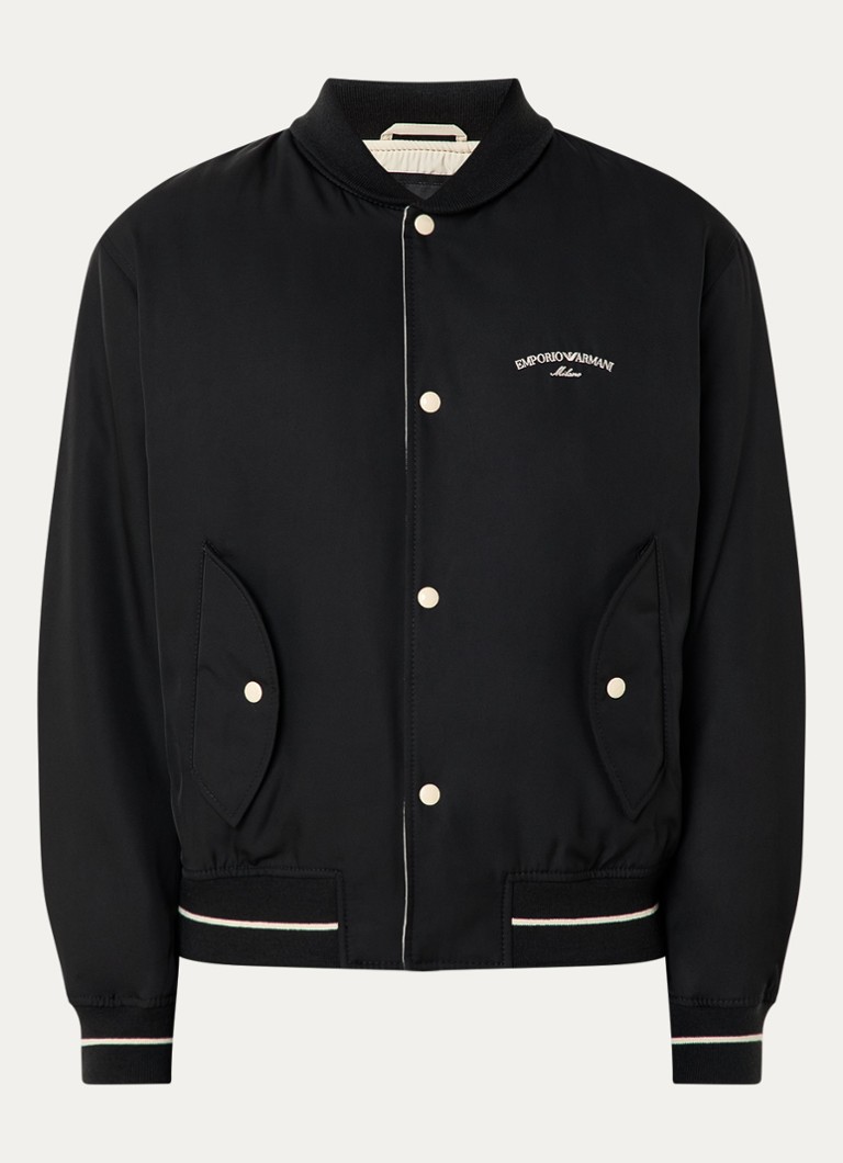 Armani Heren Gewatteerd bomberjack met logoborduring in de kleur Zwart