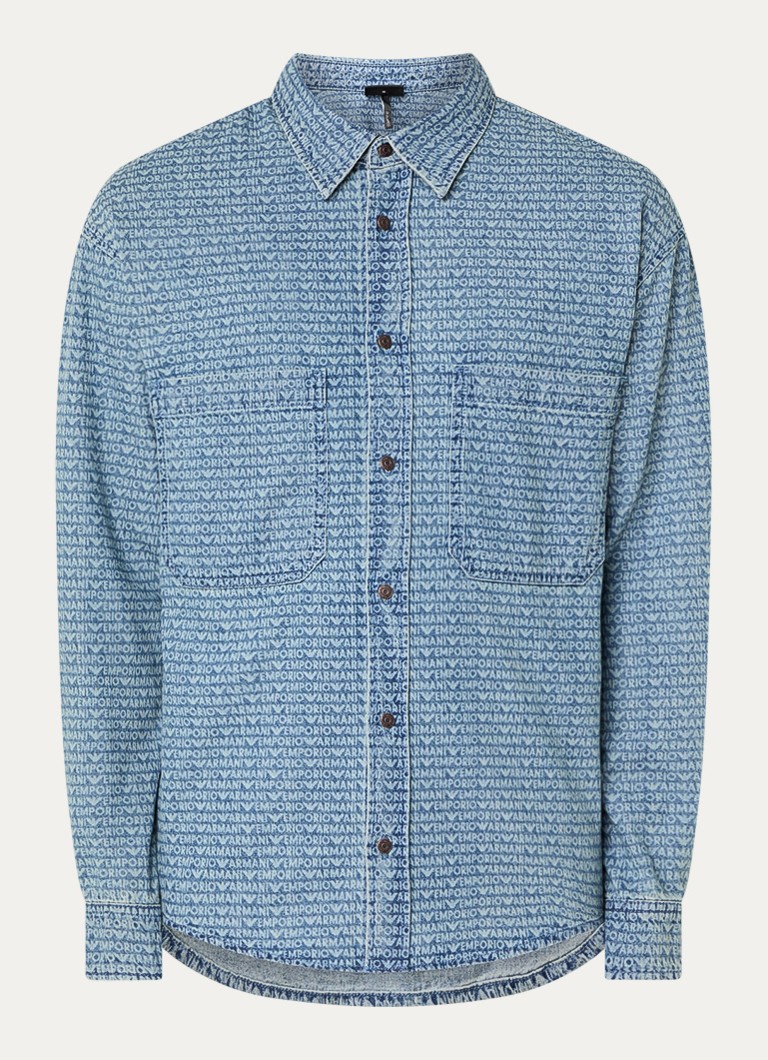 Armani Heren Overshirt van denim met logoprint in de kleur Indigo