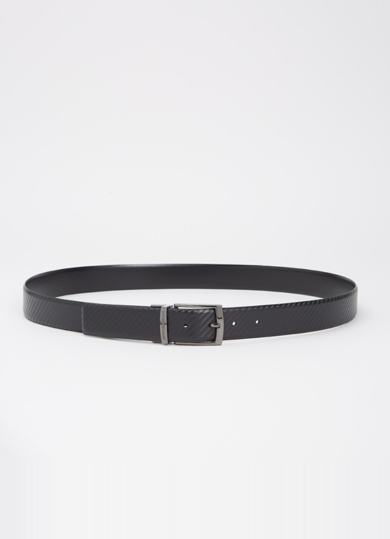 Armani Heren Tongue riem van leer met logo in de kleur Zwart
