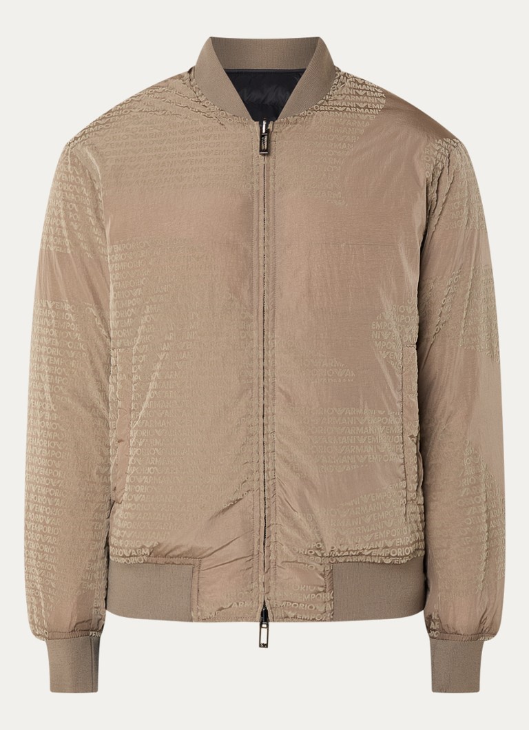 Armani Heren Gewatteerd bomberjack met donsvulling en flockprint in de kleur Camel