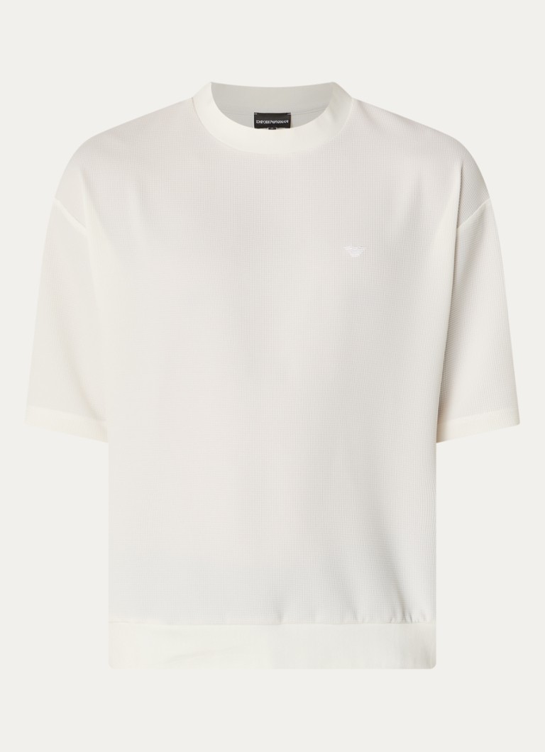 Armani Heren T-shirt met structuur in de kleur Gebroken wit