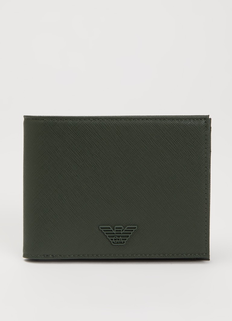 Armani Heren Portemonnee met logo en structuur in de kleur Bronsgroen