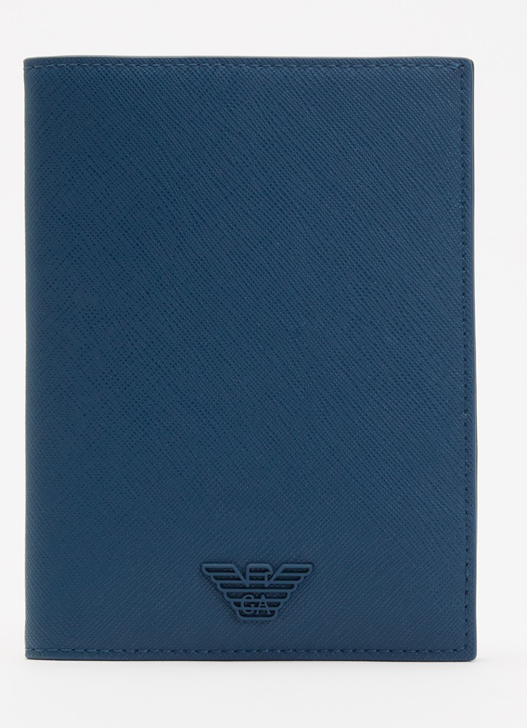Armani Heren Paspoortetui van leer in de kleur Indigo