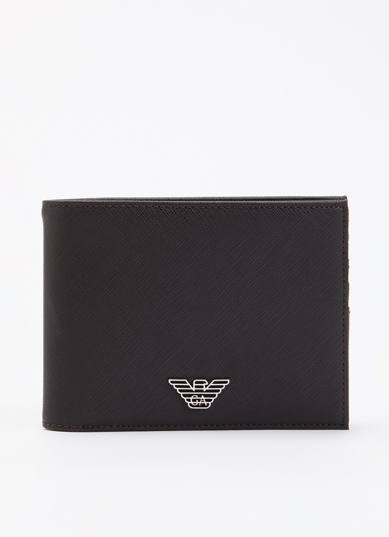 Armani Heren Portemonnee met logo en structuur in de kleur Donkerbruin
