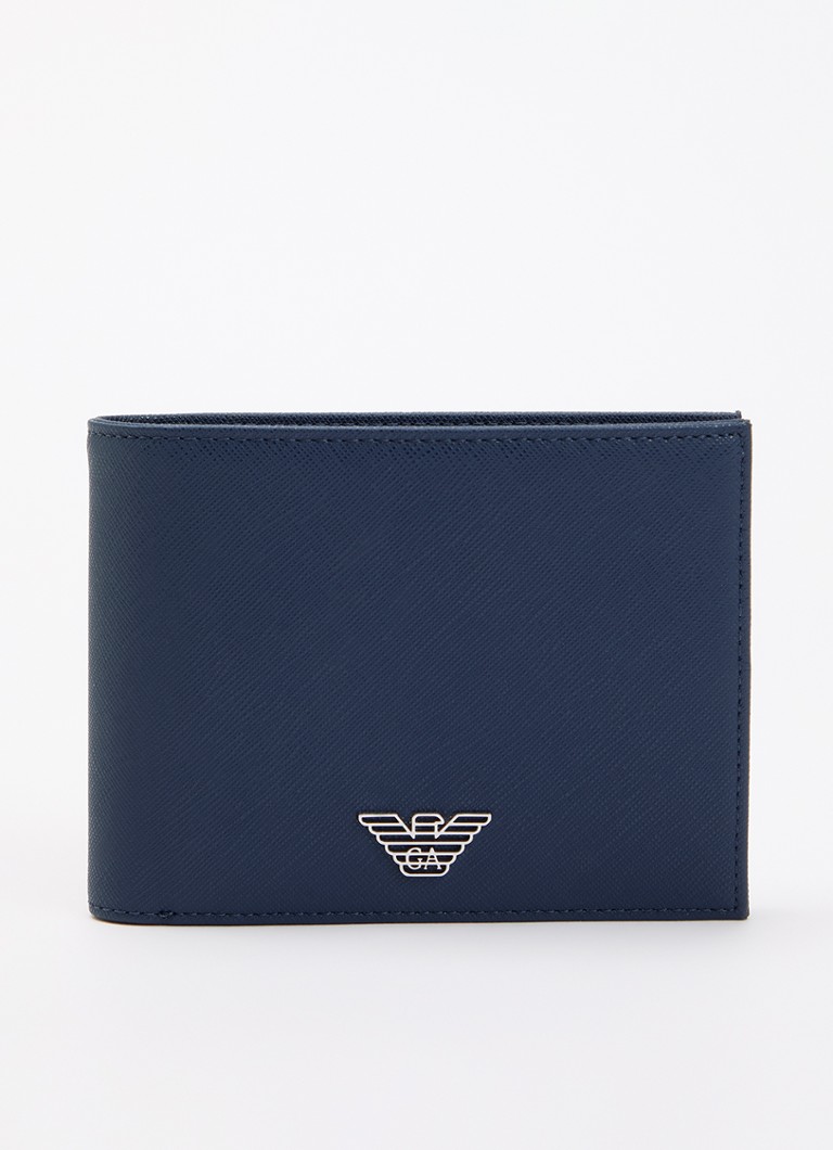 Armani Heren Portemonnee met logo en structuur in de kleur Donkerblauw