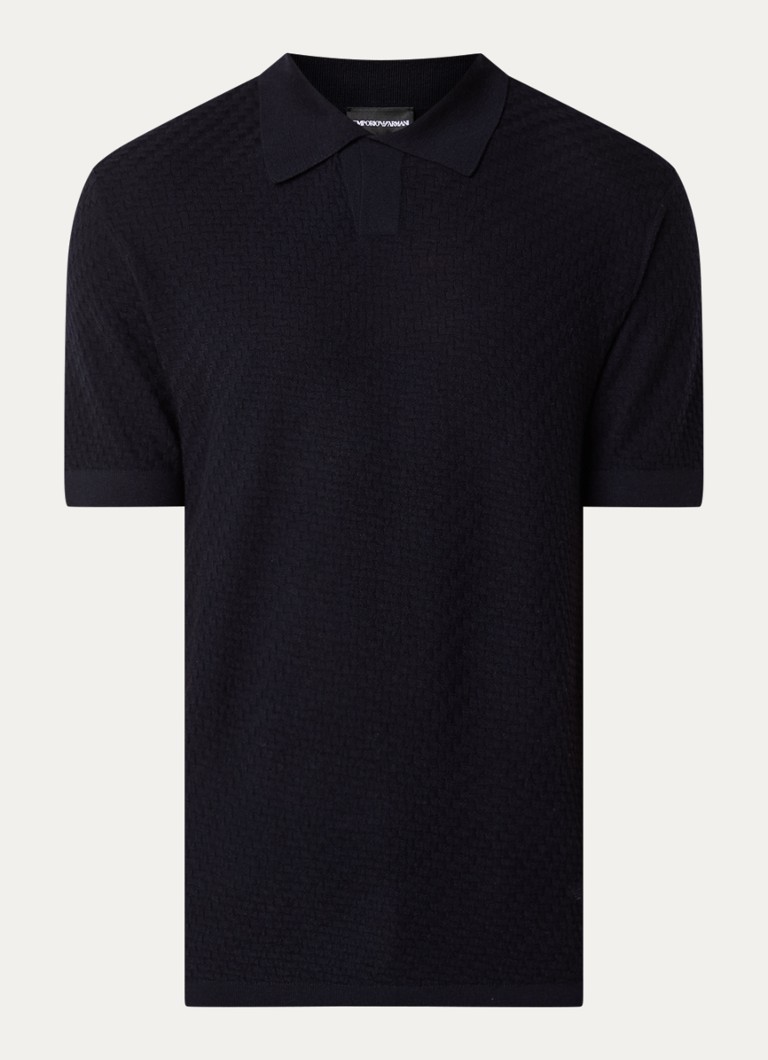 Armani Heren Fijngebreide T-shirt in wolblend in de kleur Donkerblauw