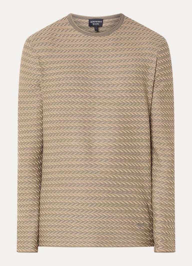 Armani Heren Fijngebreide pullover met ronde hals in de kleur Donkerbeige