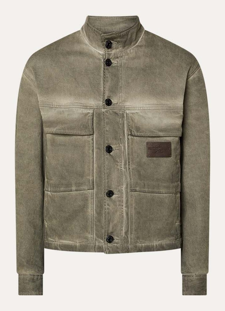 Armani Heren Jack met borstzakken en verwassen afwerking in de kleur Mosgroen
