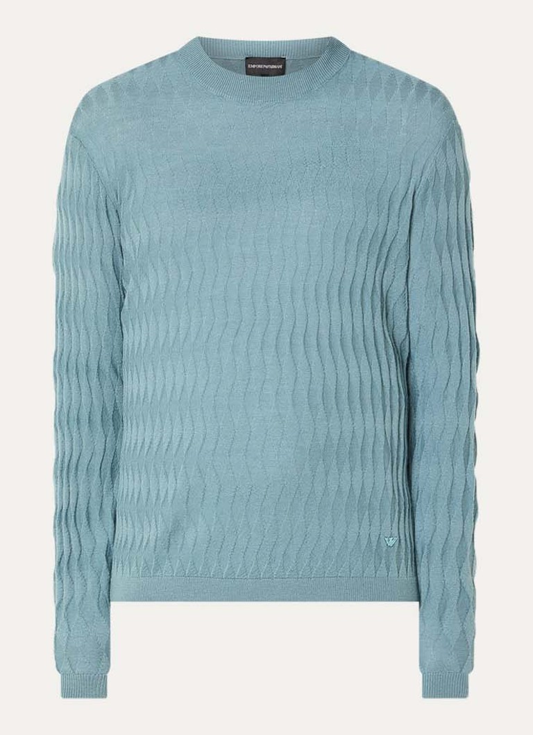 Armani Heren Fijngebreide trui in scheerwolblend met structuur in de kleur Blauwgrijs
