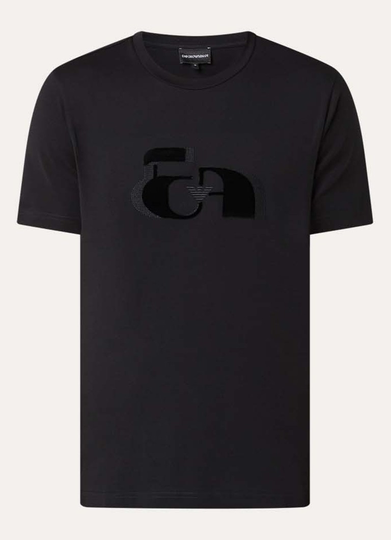 Armani Heren T-shirt met flock logoprint in de kleur Zwart