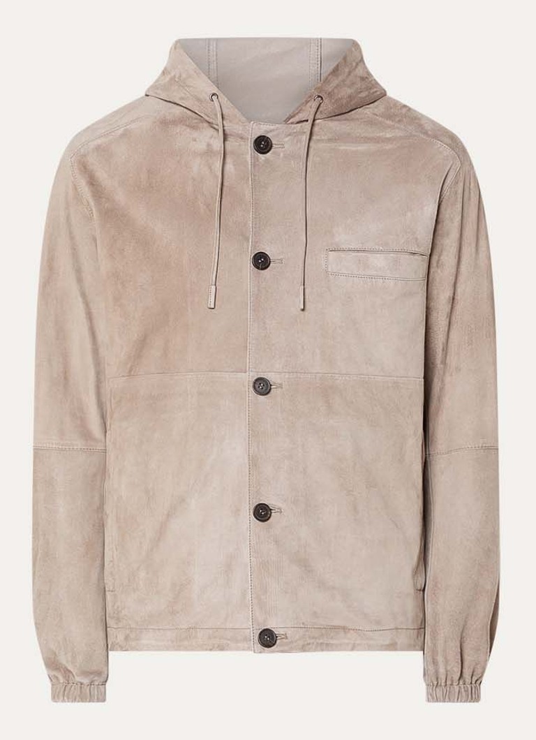 Armani Heren Jack van geitenleer met capuchon en borstzak in de kleur Donkerbeige