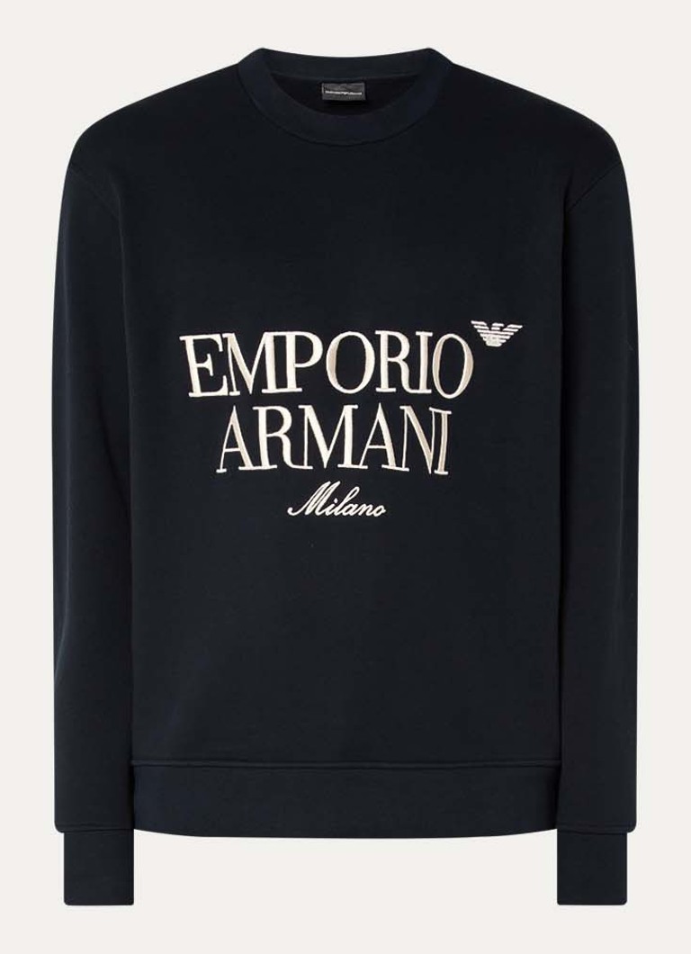 Armani Heren Sweater met logoborduring in de kleur Zwart