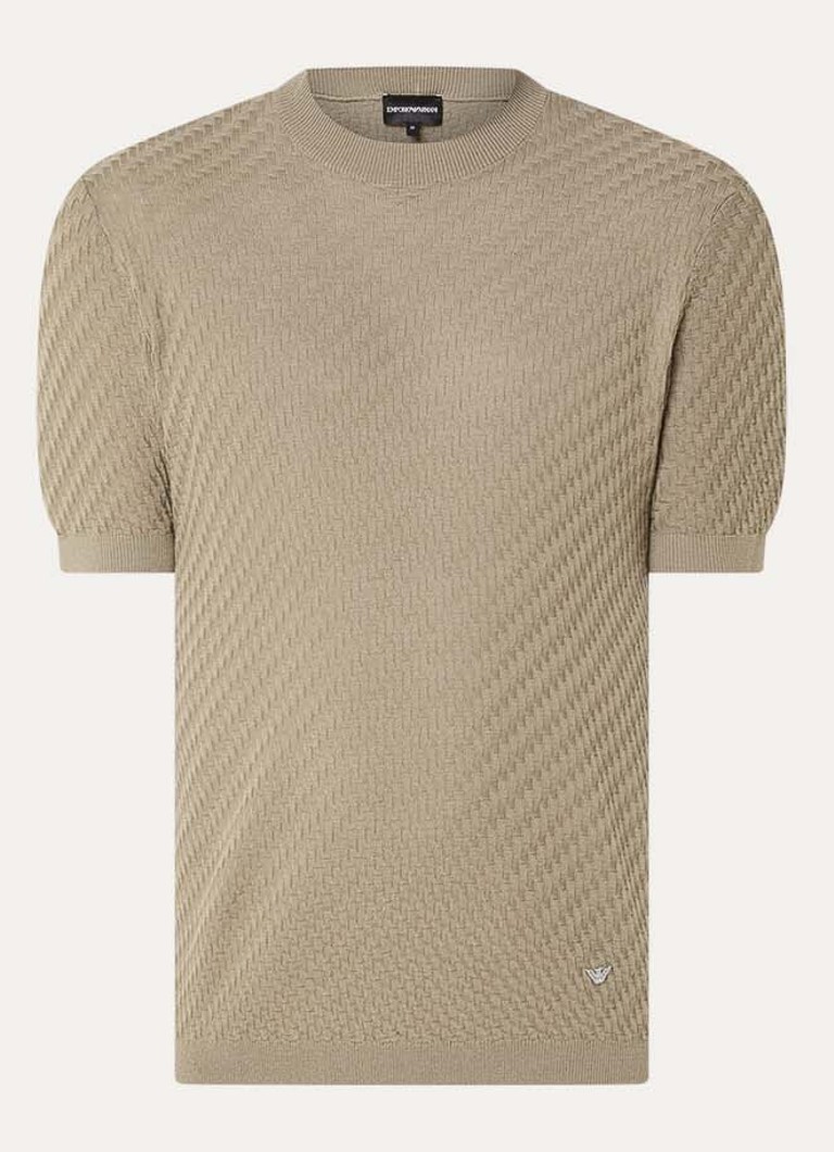 Armani Heren T-shirt in scheerwolblend met structuur in de kleur Beige
