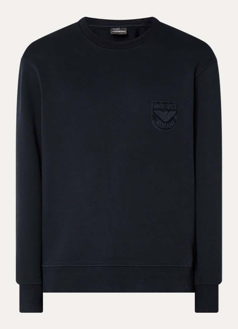 Armani Heren Sweater met logoborduring in de kleur Donkerblauw