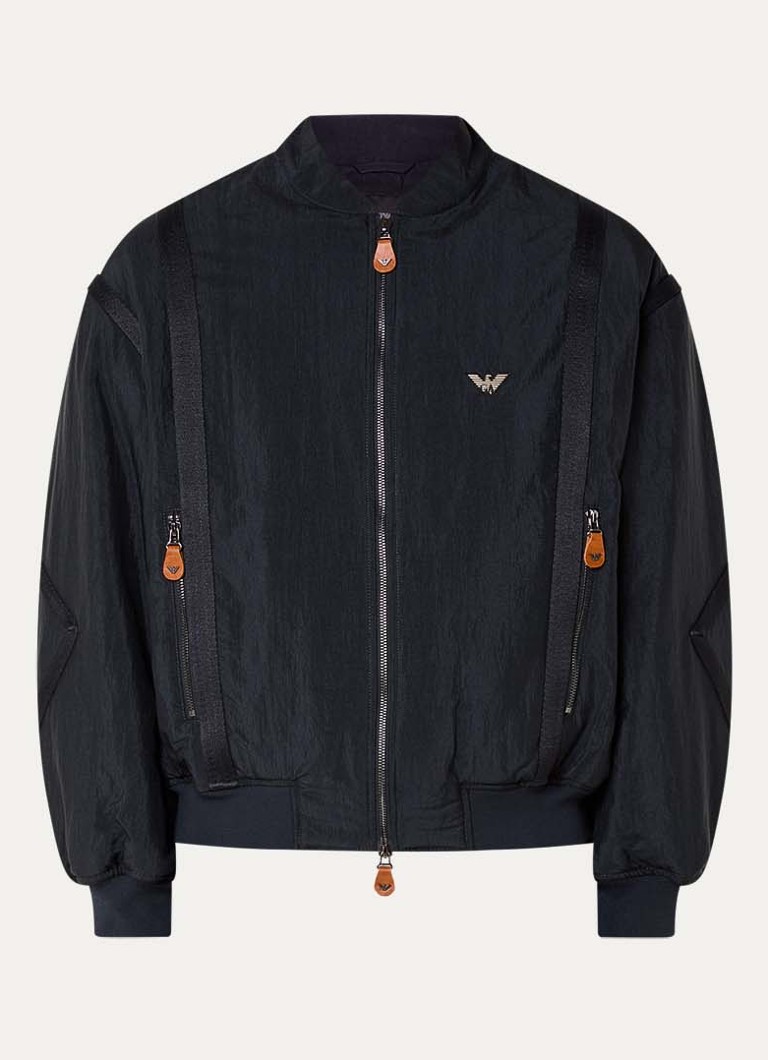 Armani Heren Gewatteerd bomberjack met logo en ritszakken in de kleur Donkerblauw