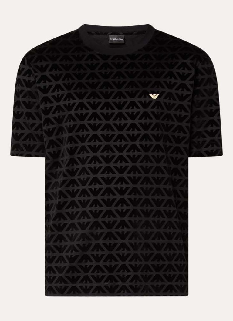 Armani Heren T-shirt met flock logoprint in de kleur Zwart