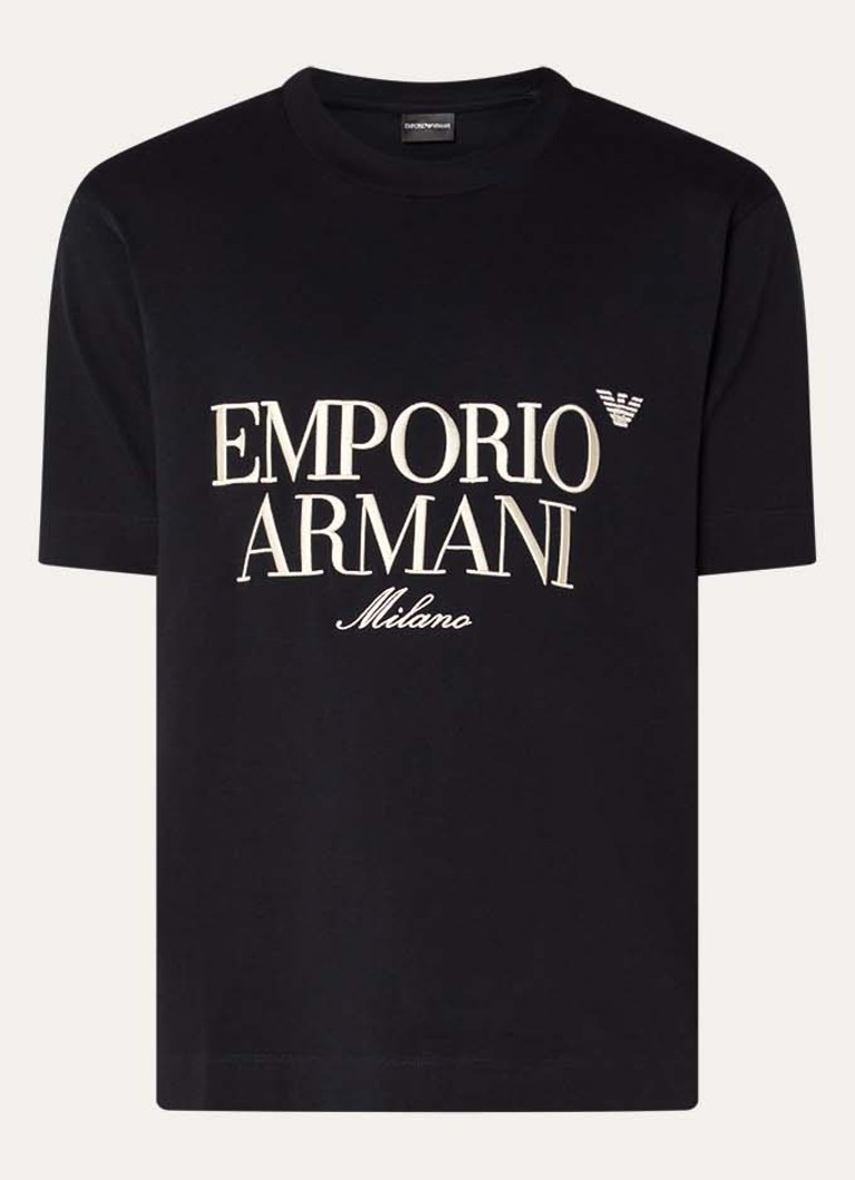 Armani Heren T-shirt met logoborduring in de kleur Zwart