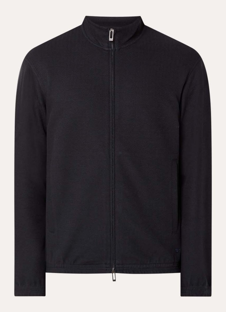 Armani Heren Sweatvest met visgraatdessin en steekzakken in de kleur Donkerblauw
