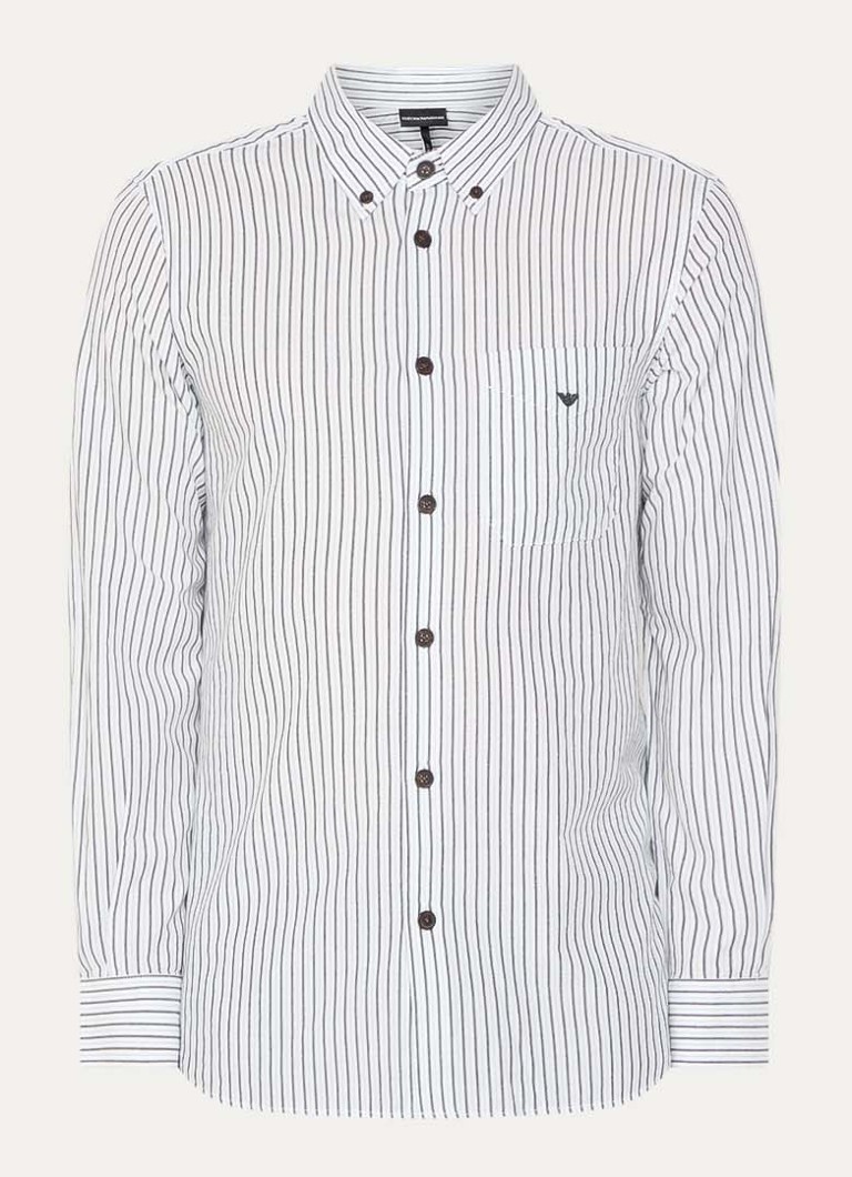Armani Heren Regular fit overhemd met streepprint en logo in de kleur Lichtblauw